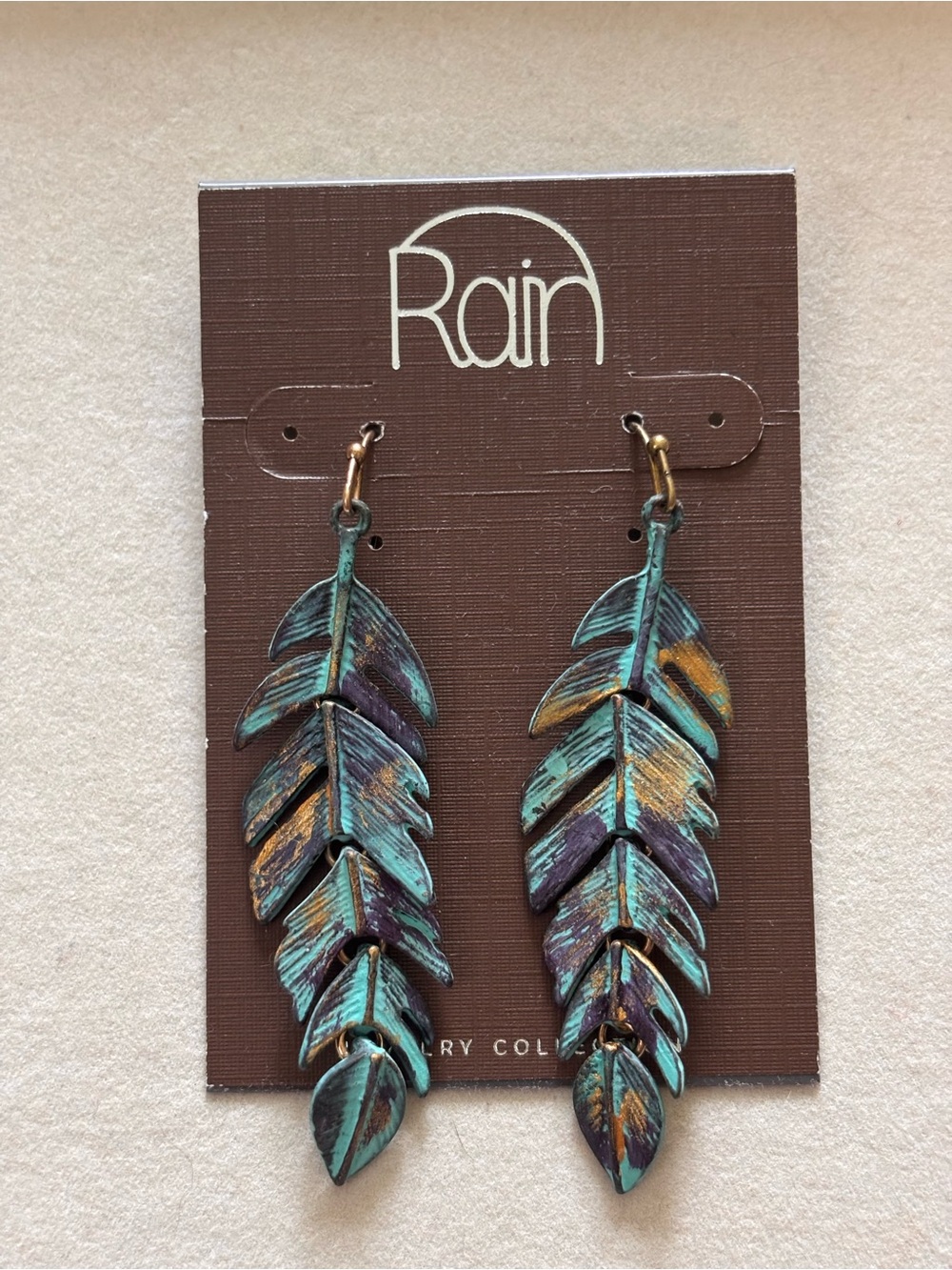 Rain Jewelry Patina Feather Metal Earrings